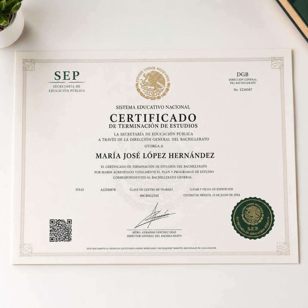 Certificado de bachillerato con validez oficial de la SEP